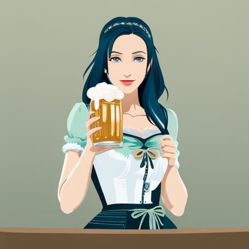 Blue-Haired Girl Serving Beer at Oktoberfest