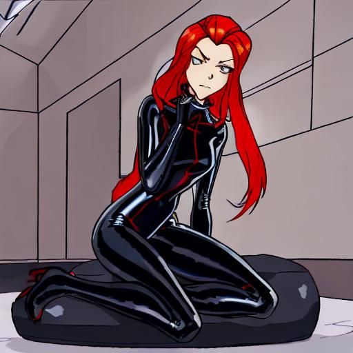 Red Hair Hypnotic Figure in Latex Catsuit