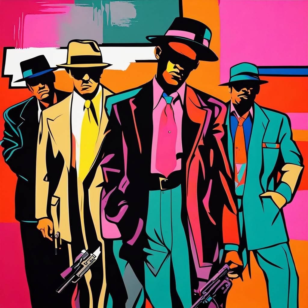Miami 80s Gangsters in Abstract Style