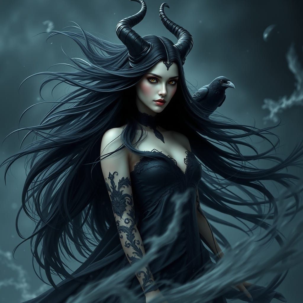 Surreal Fantasy Goddess in Whirlwind, Majestic Beauty with R...