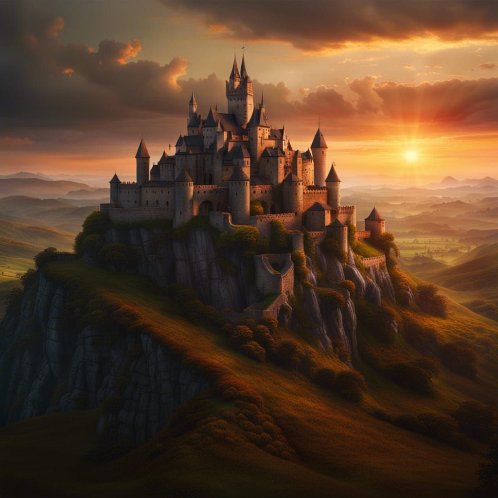 Epic Medieval Castle Sunset: Digital Matte Painting