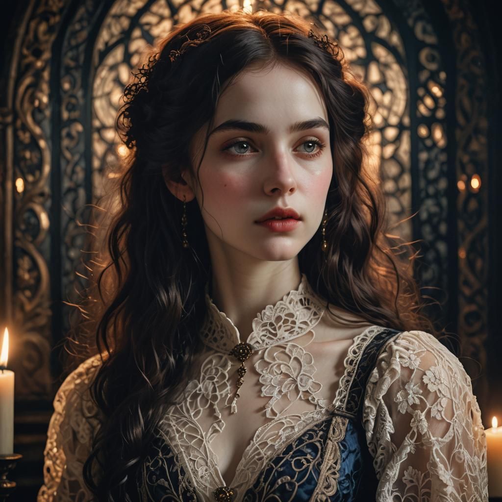 Gothic Portrait of Girl in Pre-Raphaelite Style