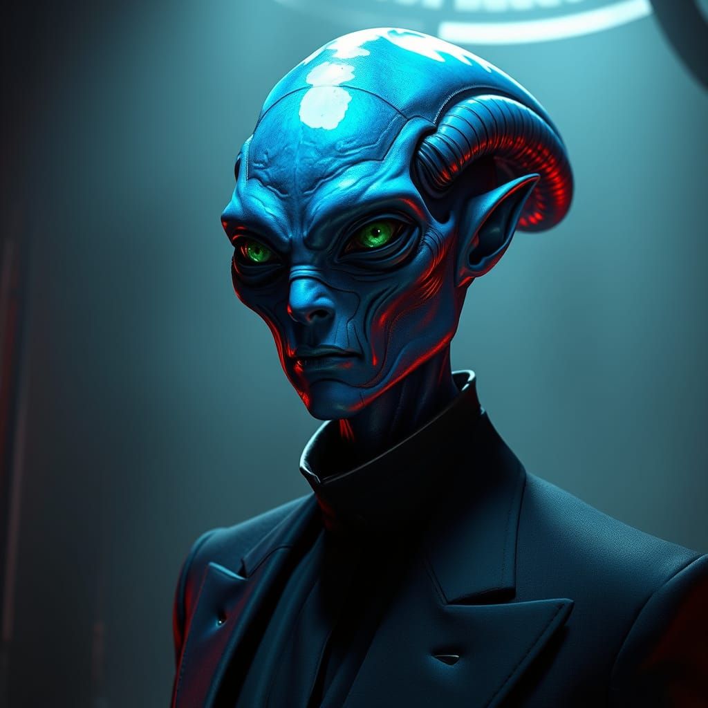 Alien Man Portrait in Futuristic Mystical Style