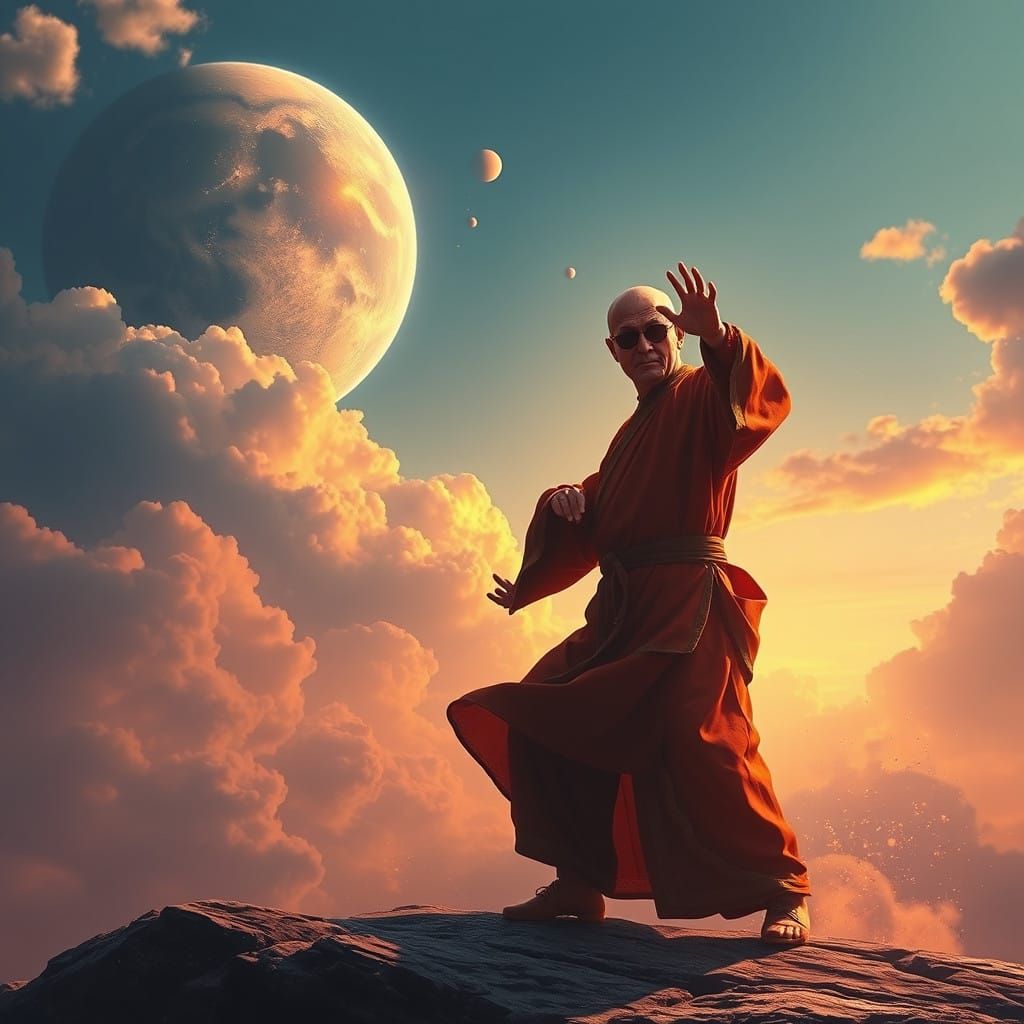 Visionary Monk Dances with Celestial Colors in Fantastical 8...
