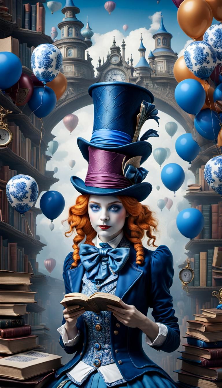 Porcelain Mad Hatter with Books and Balloons