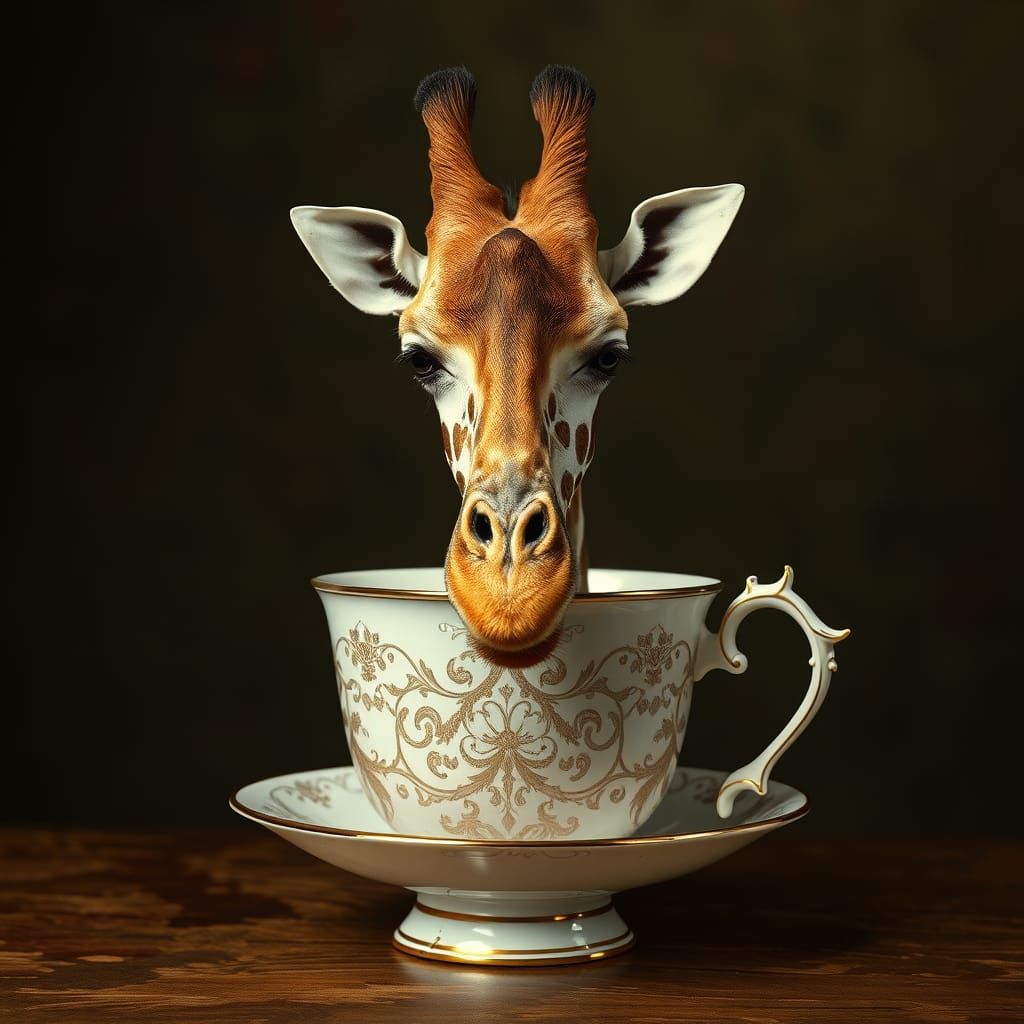 Surreal Giraffe in Teacup, a Dreamlike Masterpiece