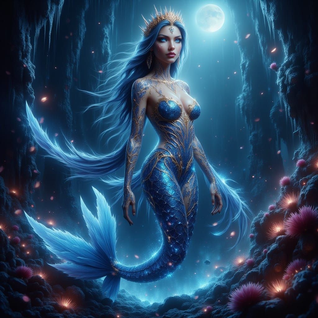 Regal Mermaid Queen in Dark Fantasy Style