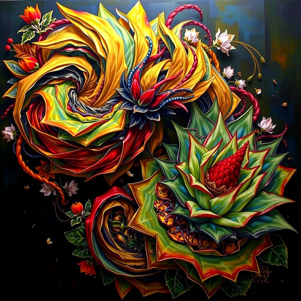 Hyperrealistic Tapestry of Fractured Botanical Forms