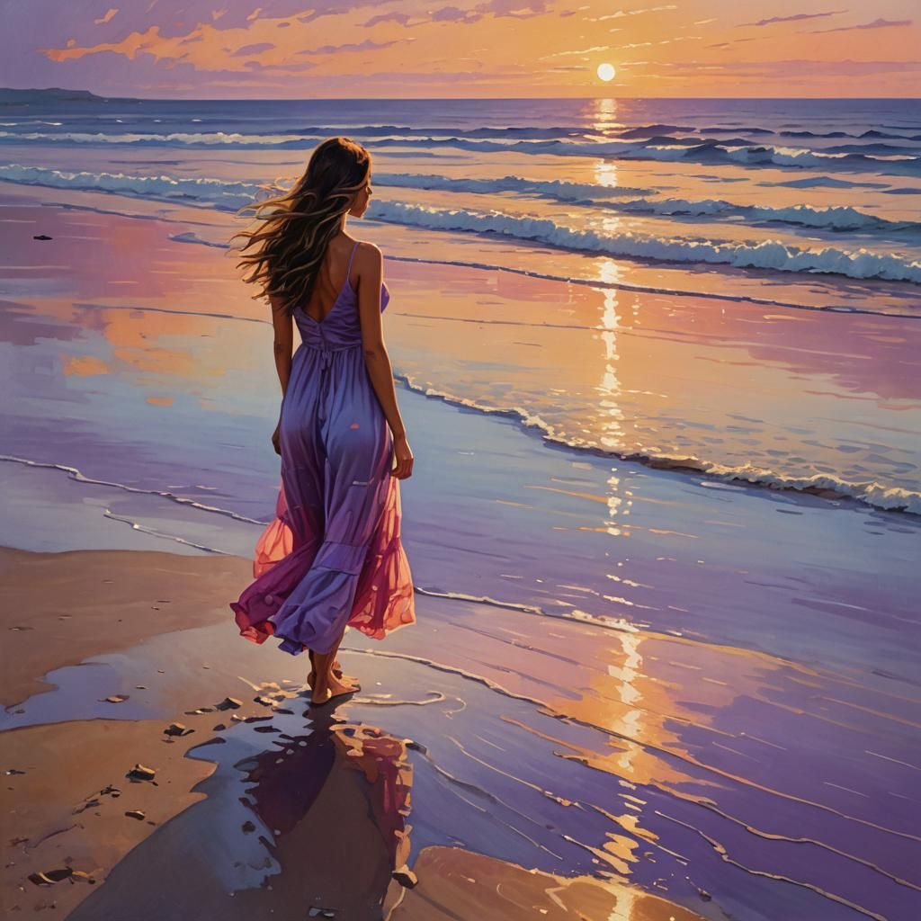 Woman Gazing at Infinite Sunset Horizon