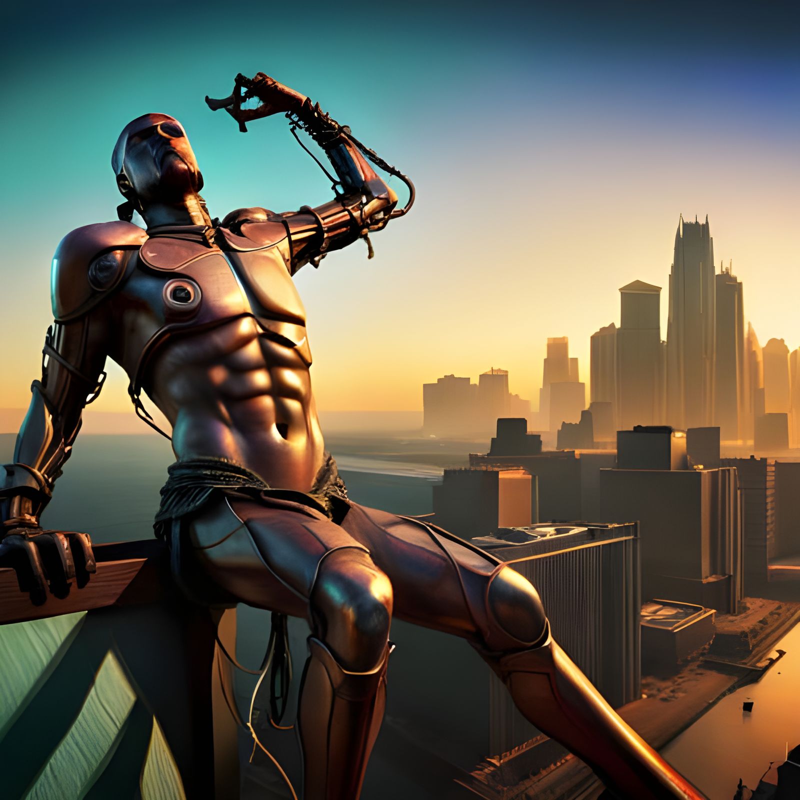 Intricately Detailed Metallic Figure on Cross