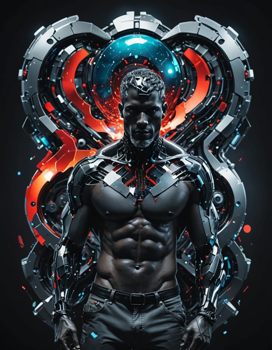 Neofuturistic Shirtless Male Fashion in Cubist Art Deco Styl...