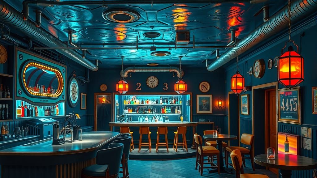 Retro-Futuristic Underwater Bar in a Submarine Aesthetic