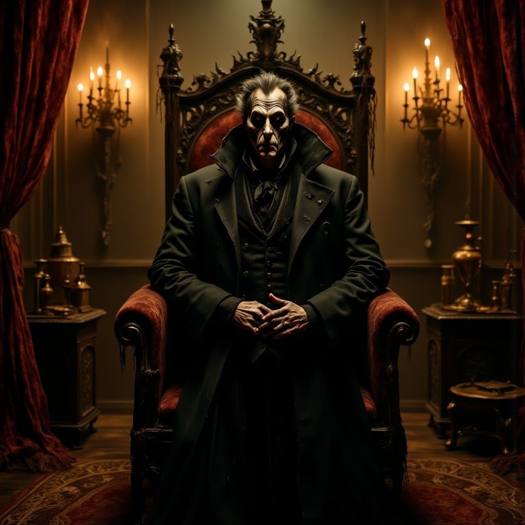 Regal Vampire Lord in Dark Throne Room