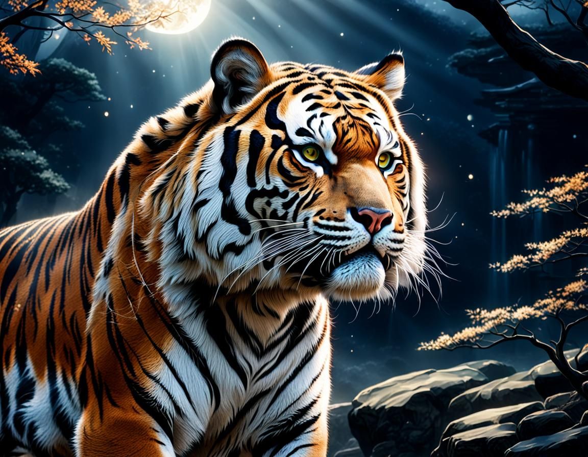 Dramatic Japanese Tiger in Celestial Light
