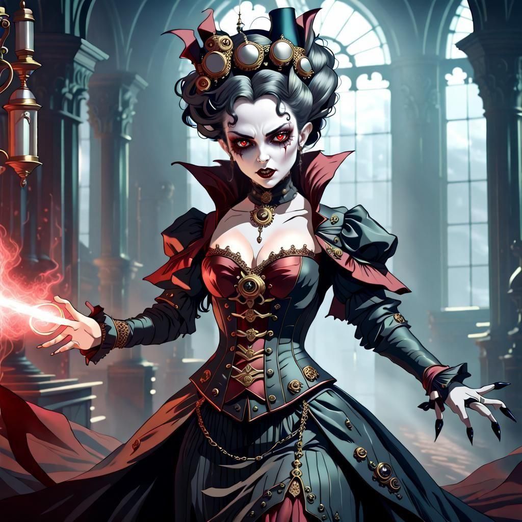 Vampire Queen Attack in Steampunk Victorian Style