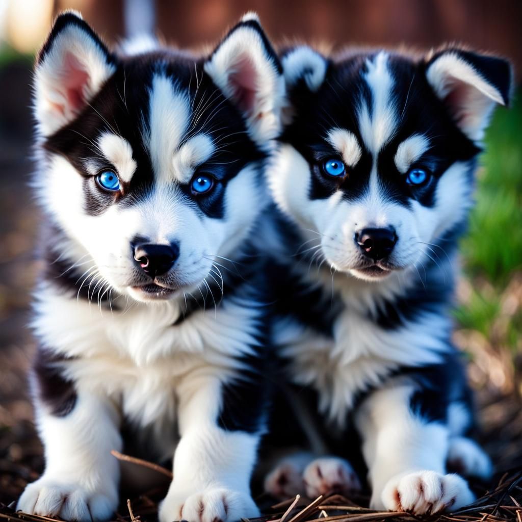 Cute Blue-Eyed Husky Puppy Portrait