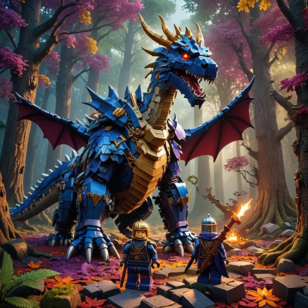 Lego Knight Battles Dragon in Mystical Forest