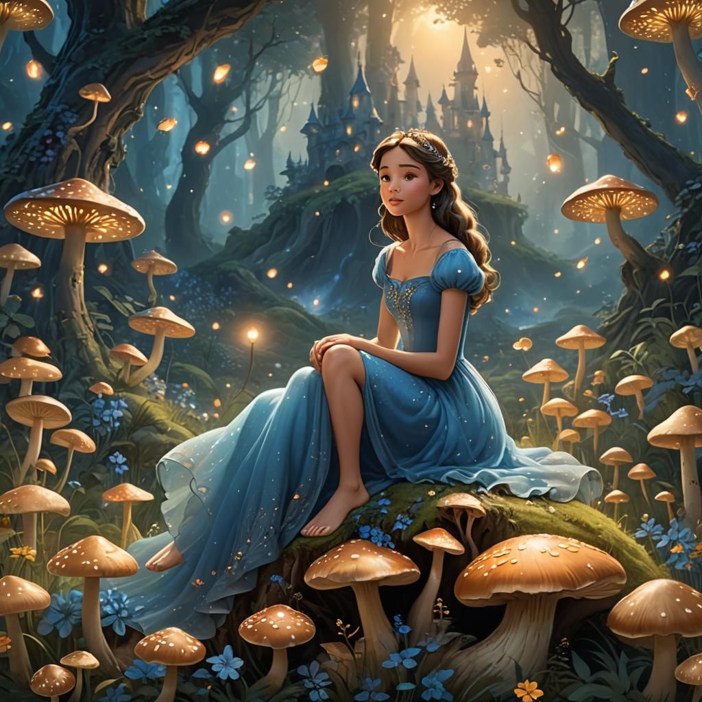 Magical Forest Scene with Disney Princess, Miyazaki Style