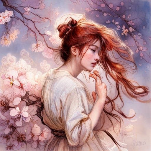 Japanese Garden Cherry Blossoms in Morning Light