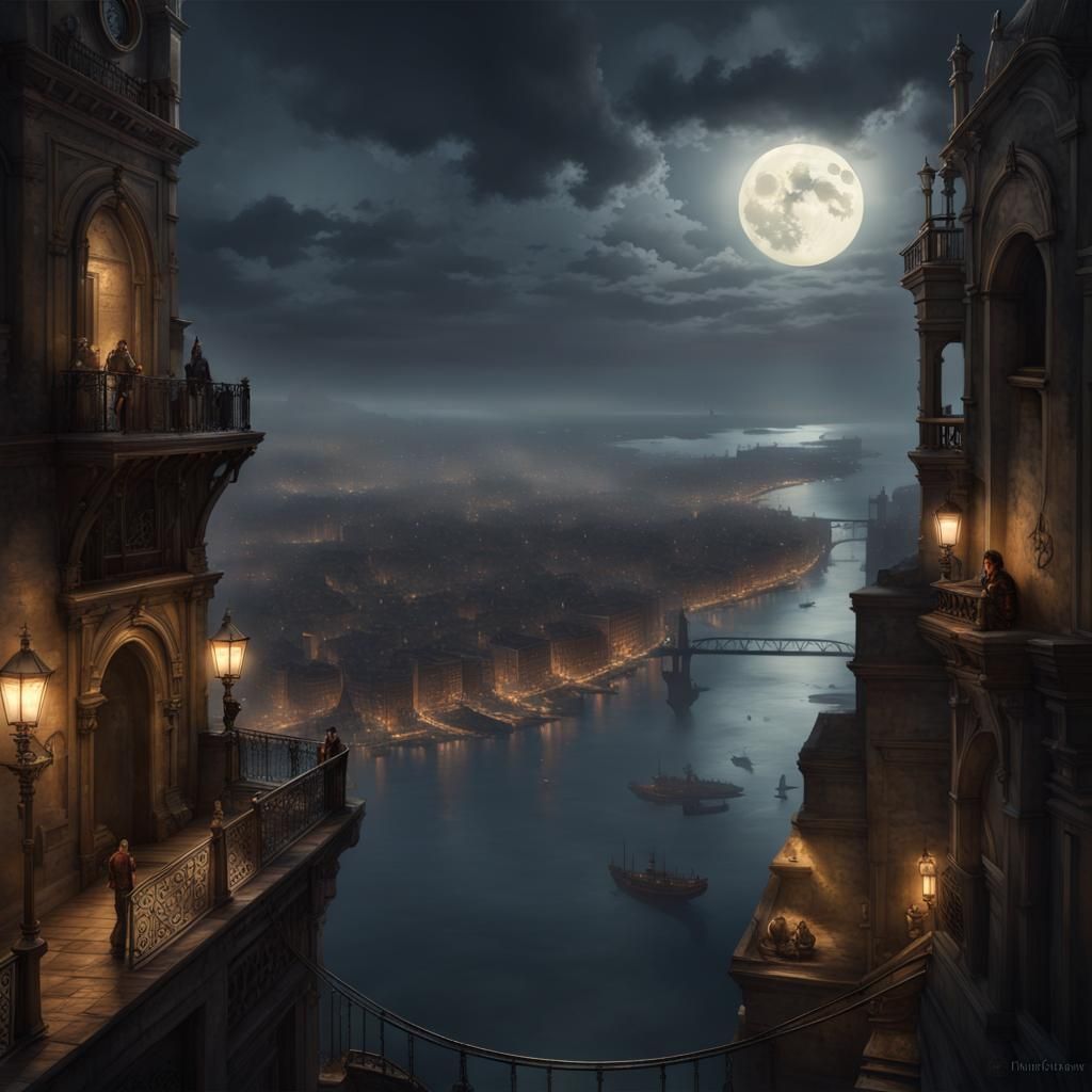 Thief in Steampunk City at Night