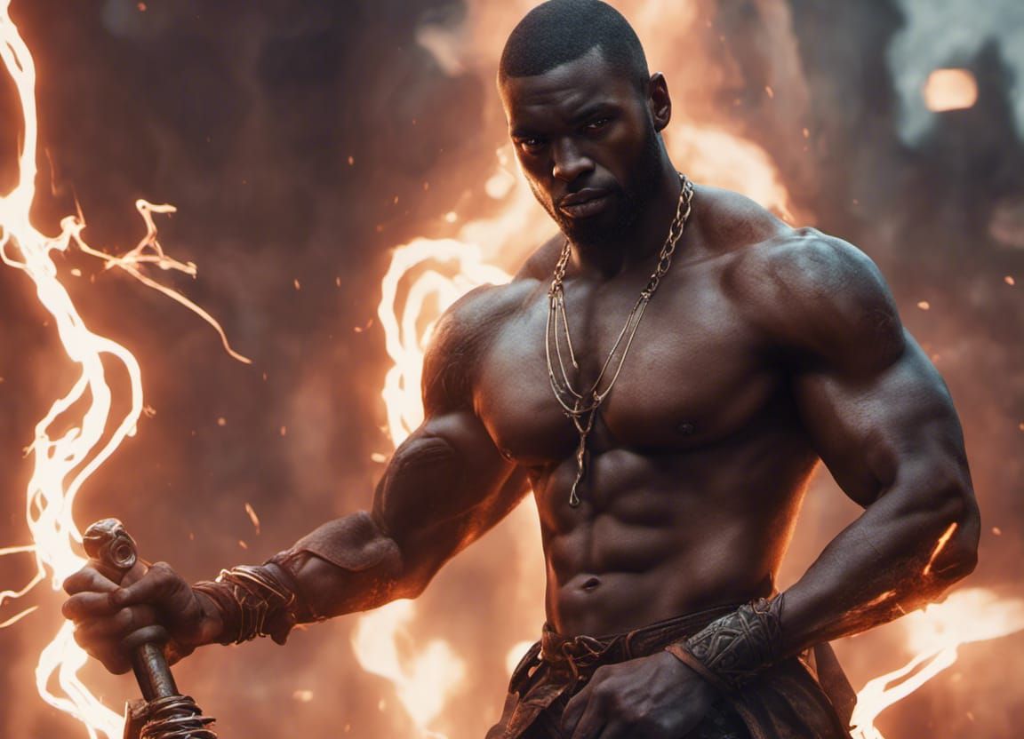 Muscular Black Hero Wields Electric Whip in Fantastical Real...