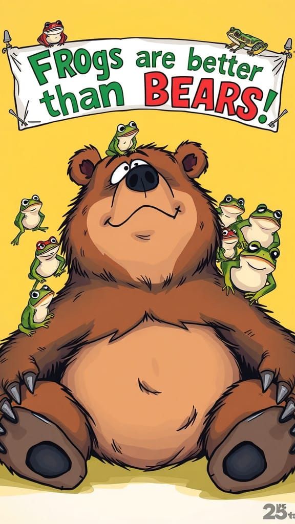 Comical Bear Struggles with Frog Supremacy in Whimsical Comi...