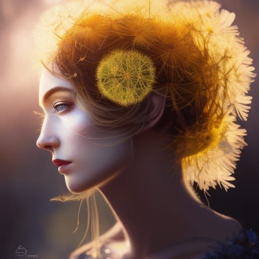 Dandelion Elf Portrait in Hyperdetailed Digital Art Style