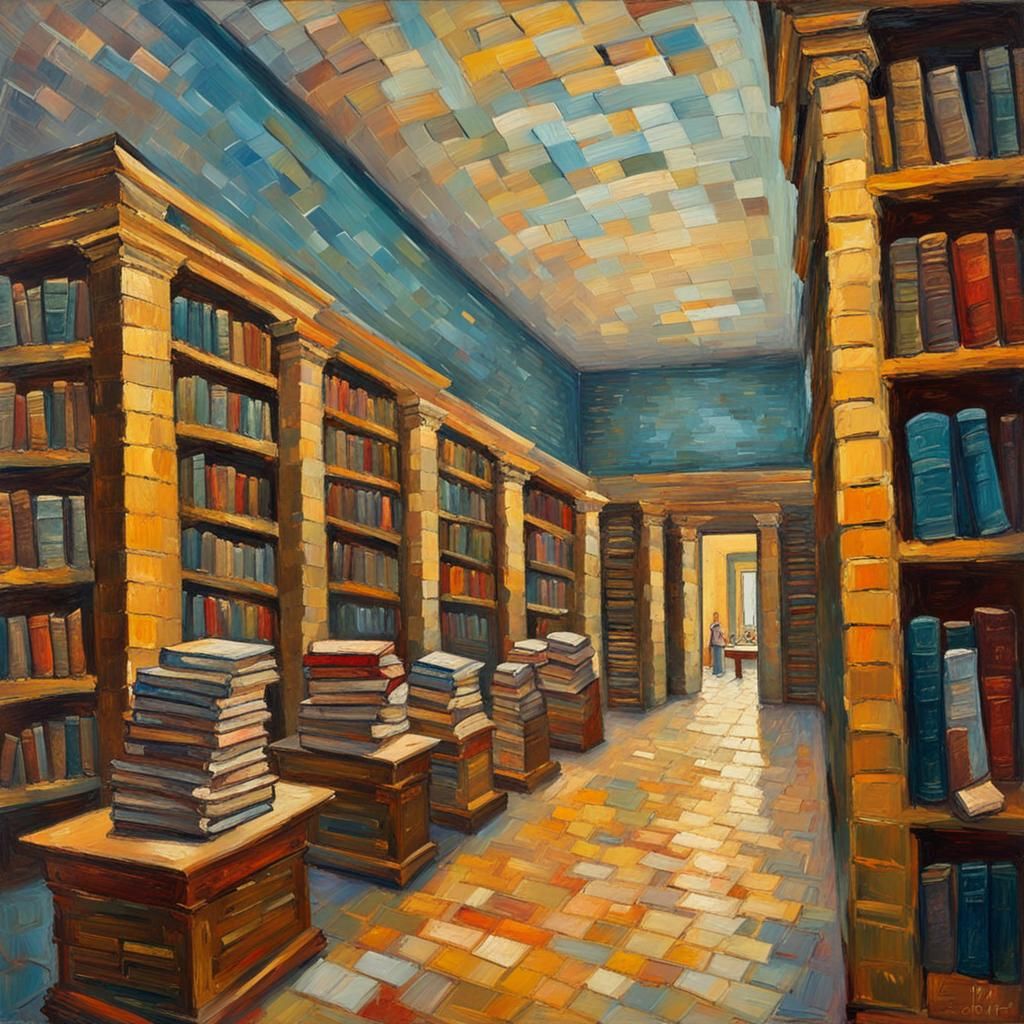 Alexandria Library: Expressionist Impasto Oil Painting