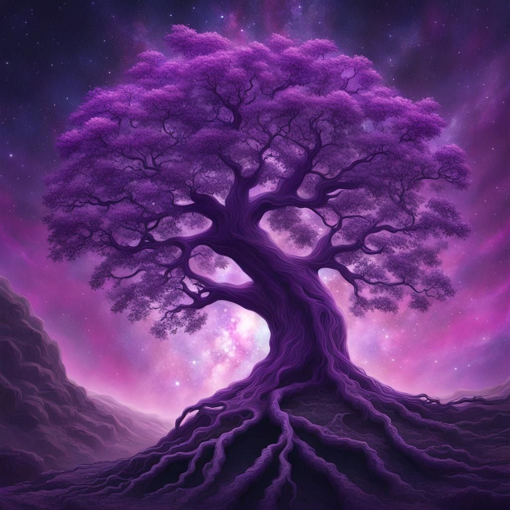 Ethereal Purple Tree Floating in Space