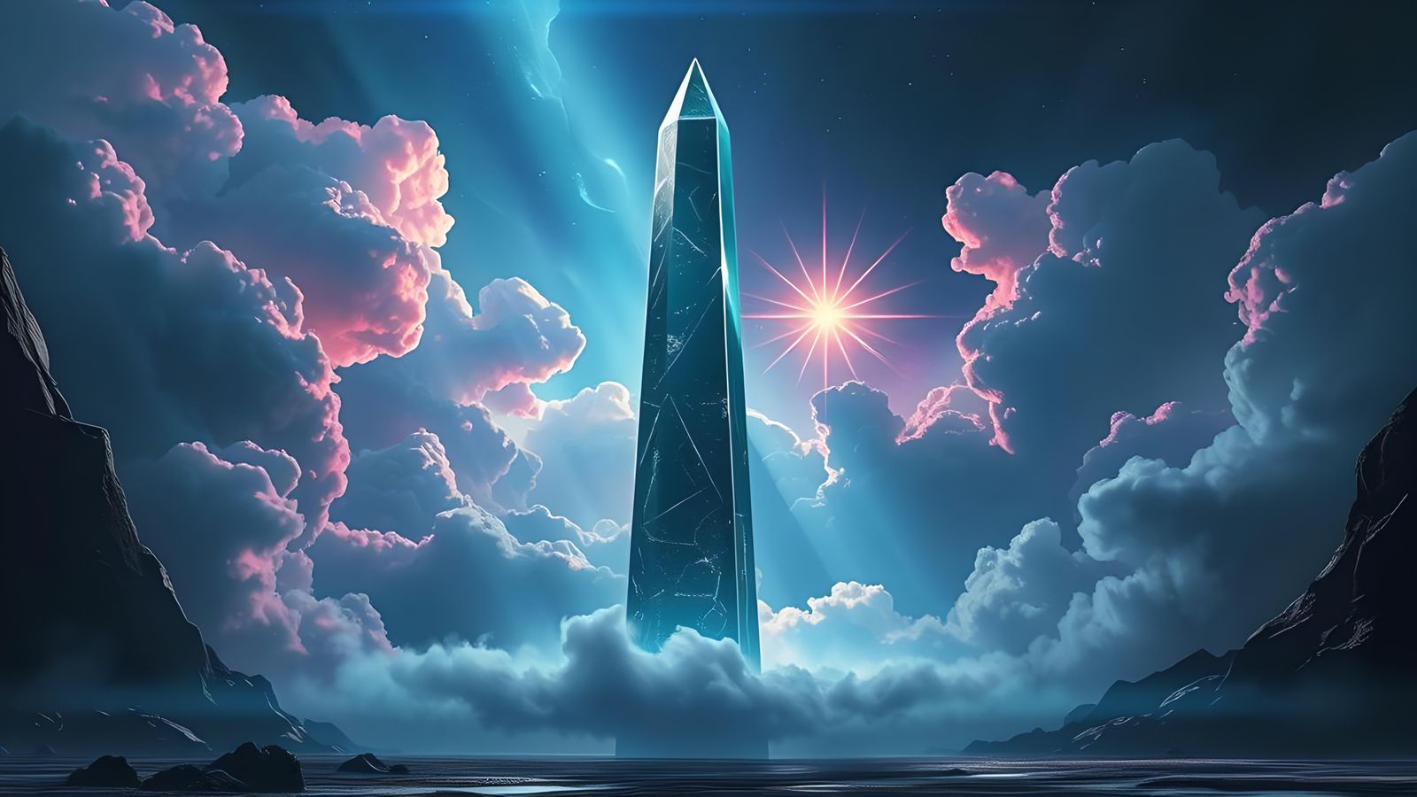 Alien Obelisk at Night: Hyperrealistic Landscape