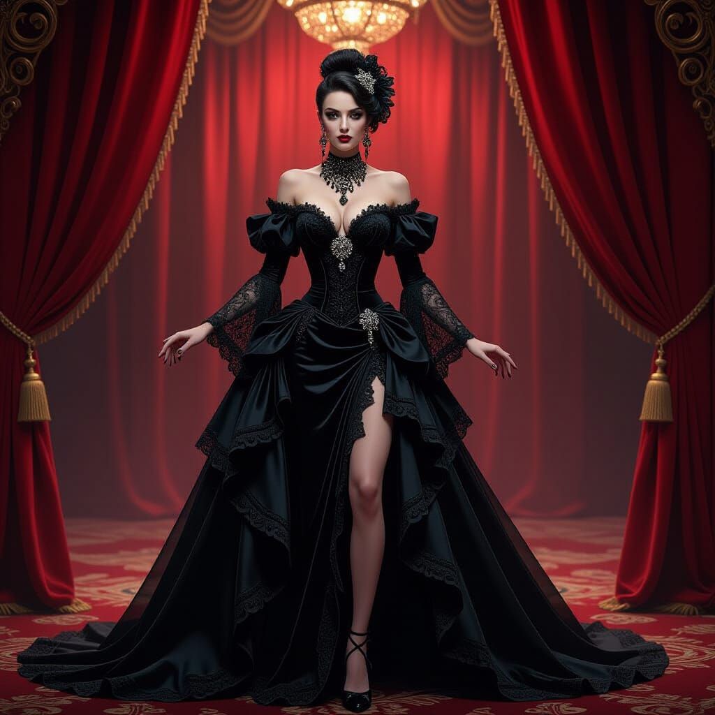 Gothic Showgirl in Lavish Theater as Digital Art