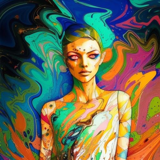 Gorgeous Woman in Borderlands Style: Oil and Gouache