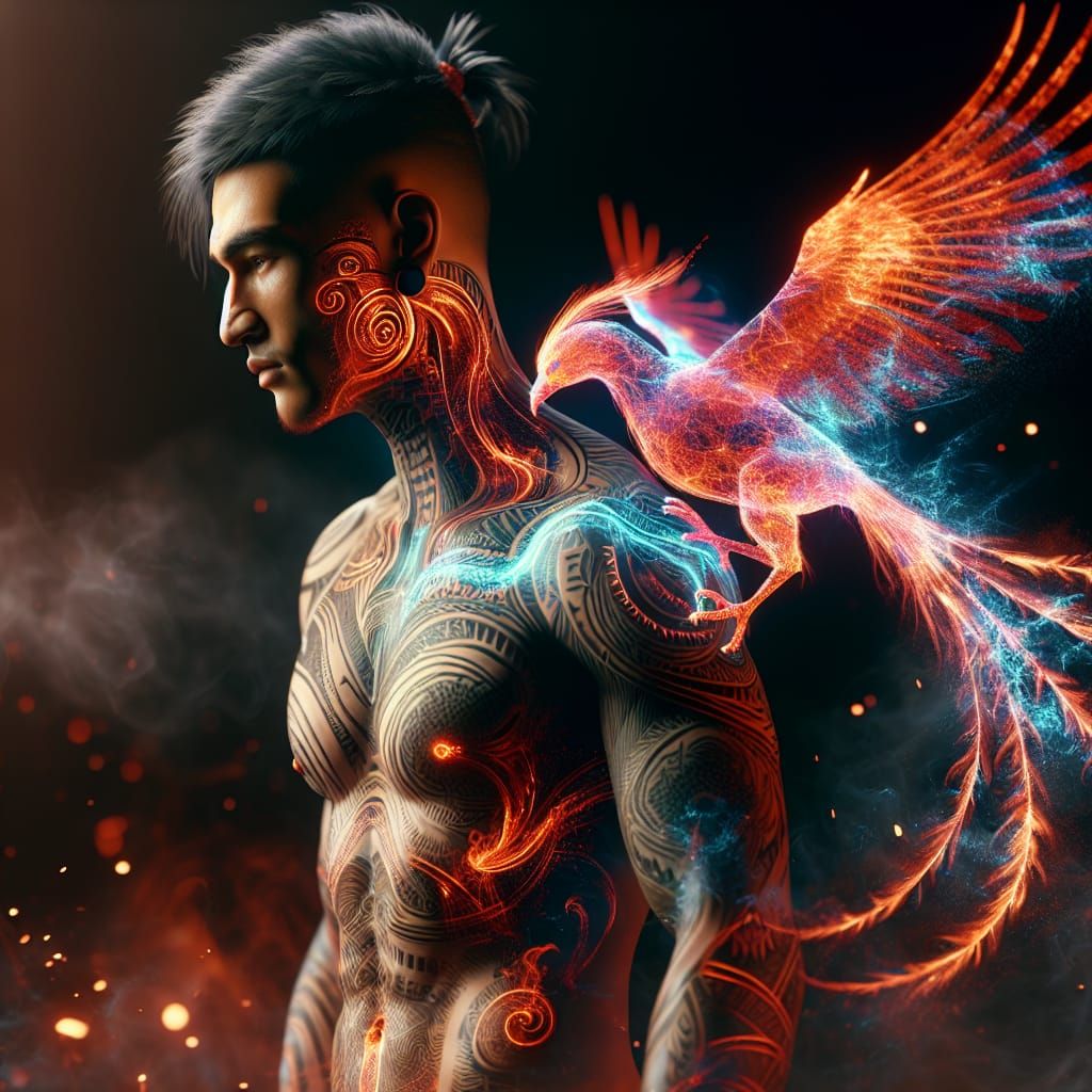 Maori Warrior's Holographic Phoenix War Chant