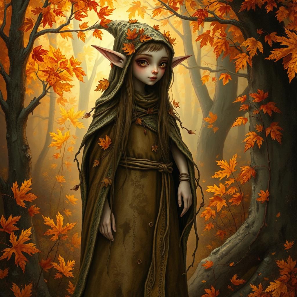 Mystical Fall Elf in Enchanted Autumn Forest
