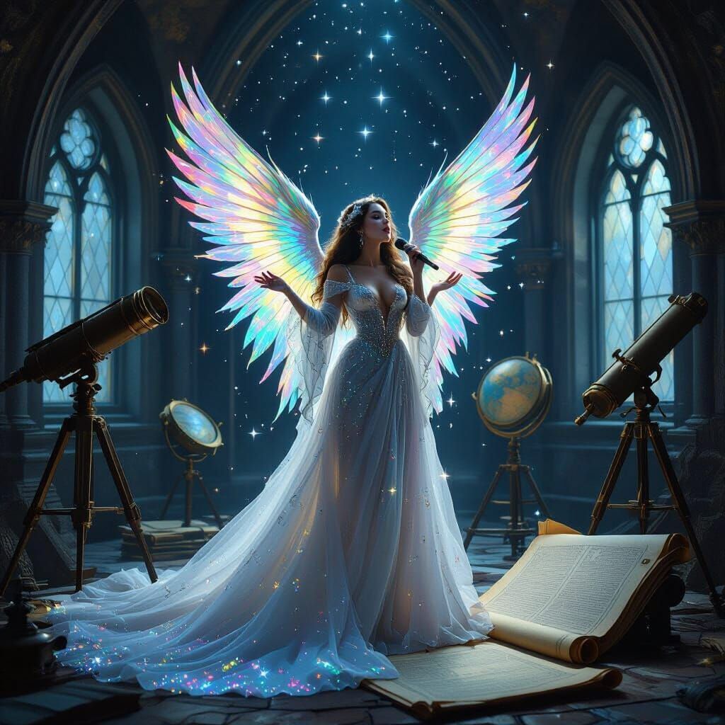 Celestial Songstress in Gothic Castle: Matte Painting