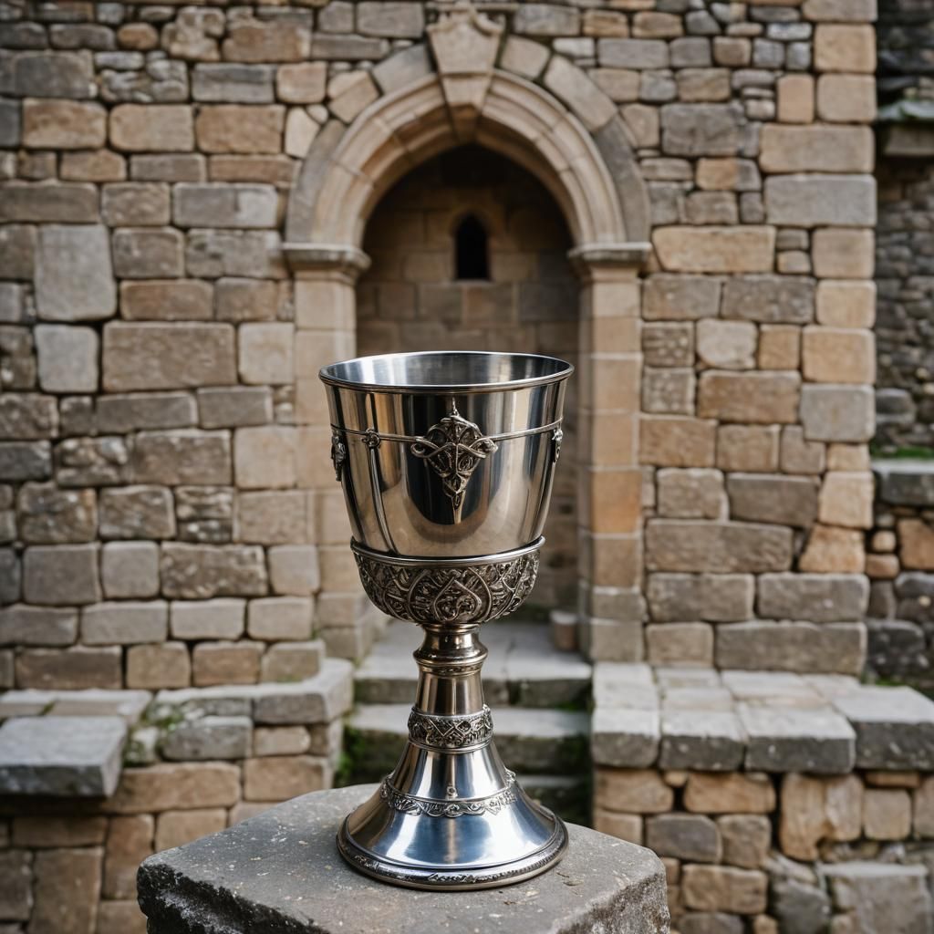 a sliver chalice in a castle with the king