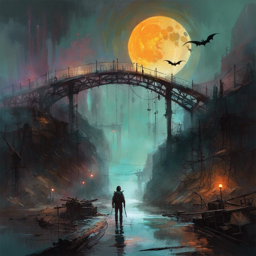 Bridge Under Moon: Detailed Matte Painting with Fog
