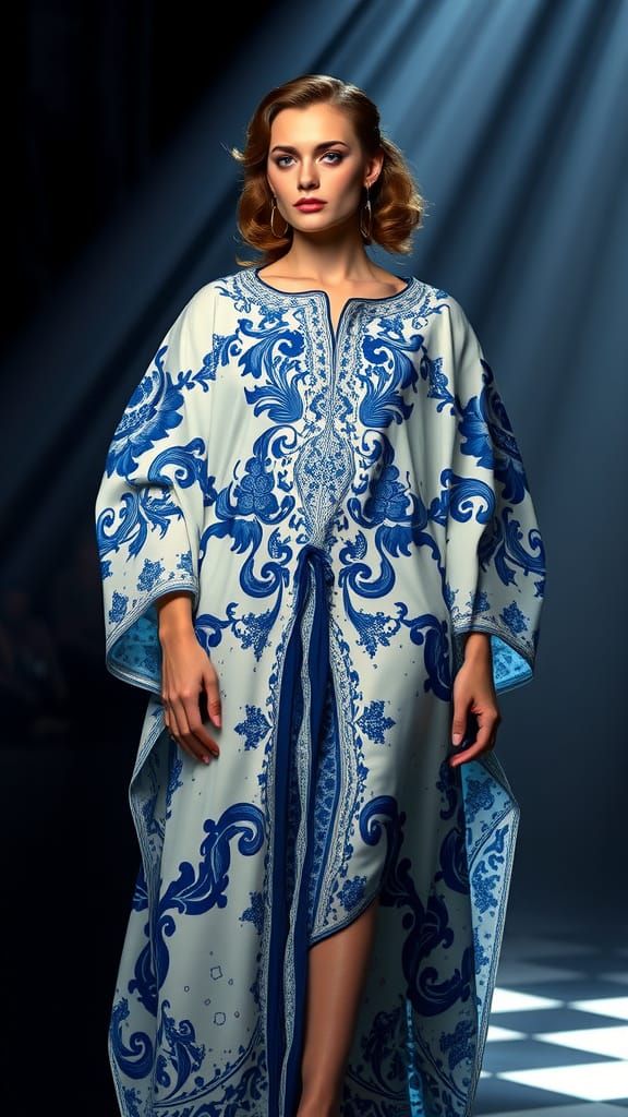 Elegant Full-Figured Model in Kintsugi-Inspired Porcelain Ca...