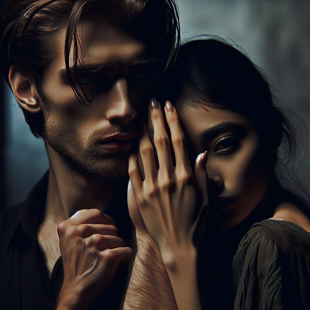 Melancholic Embrace: A Study in Light and Shadow