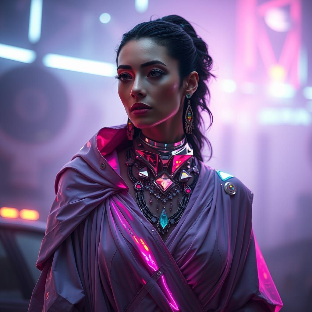 Futuristic Empress in Prismatic Robes: Editorial Fashion