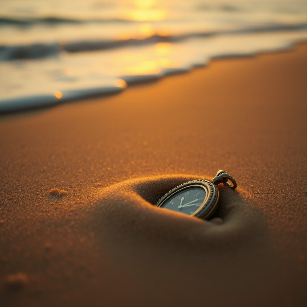 Antique Locket on Golden Beach in Ethereal Style