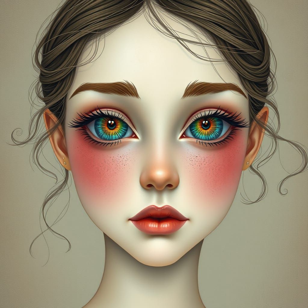Girl with Whimsical Kaleidoscope Eyes in Dreamlike Aura