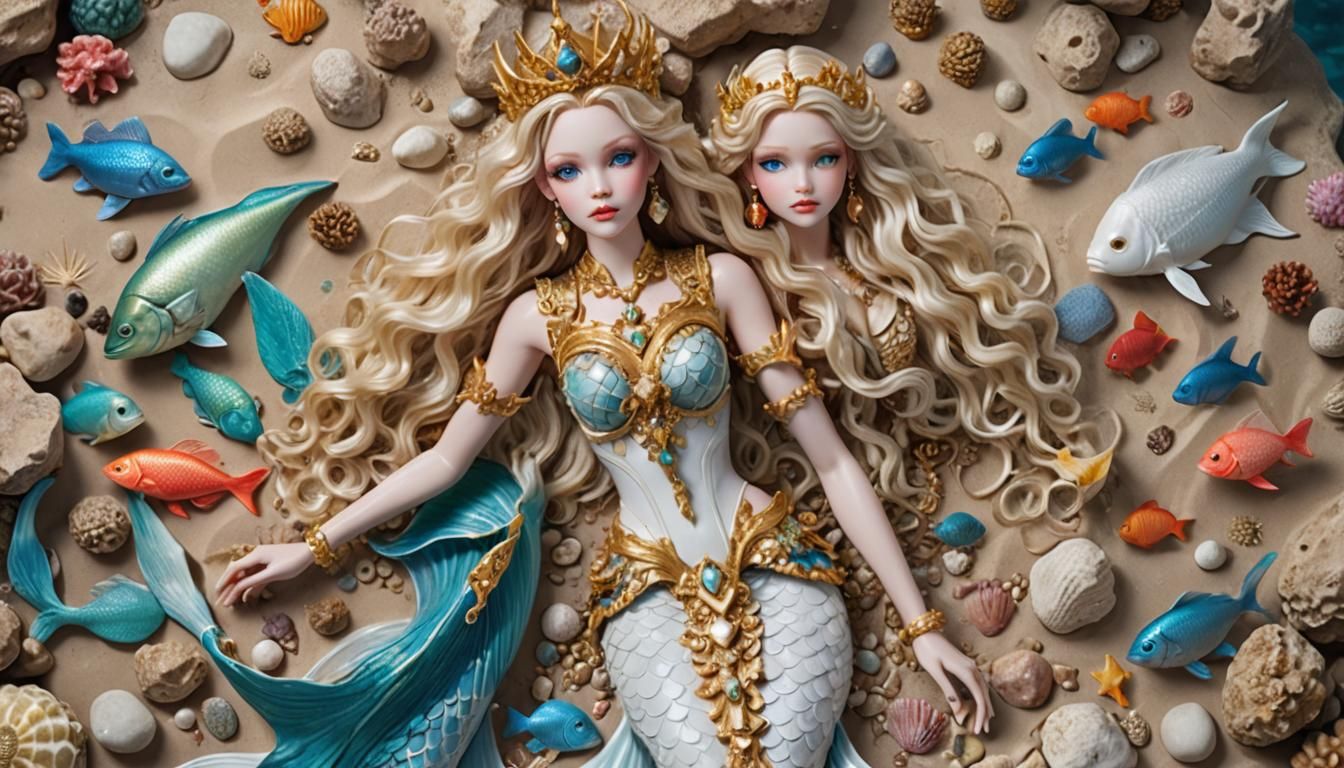 Porcelain Mermaid Empress in Hyperrealistic Fantasy Art