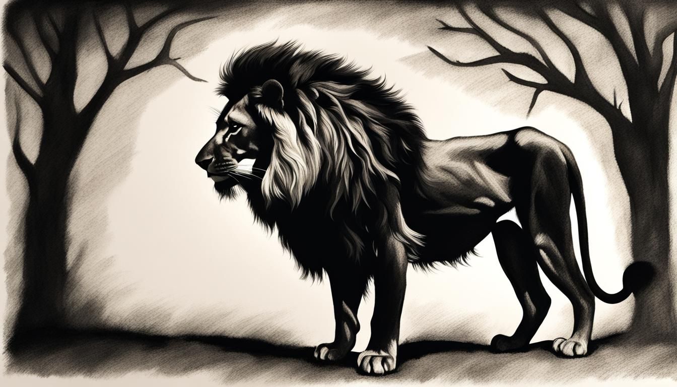 Hyperdetailed Charcoal Lion Silhouette