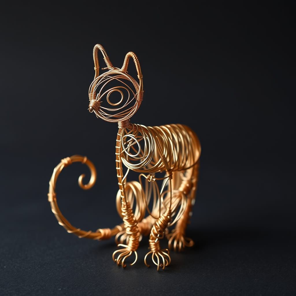 Wire Art Cat Sculpture: Twisted Metal Feline