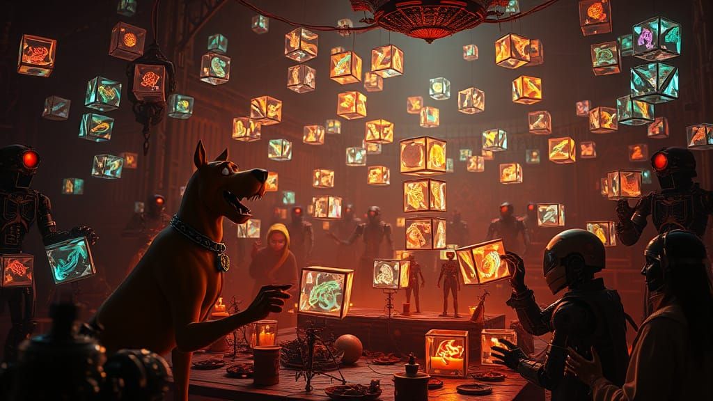 Cyberpunk Ritual Unfolds Amidst Bioluminescent Waves and Bio...