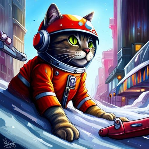 Starship Cat Soldier in Graffiti Art Style