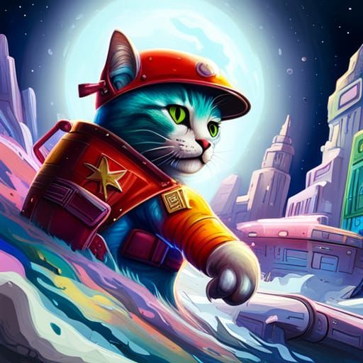 Starship Cat Soldier in Graffiti Art Style