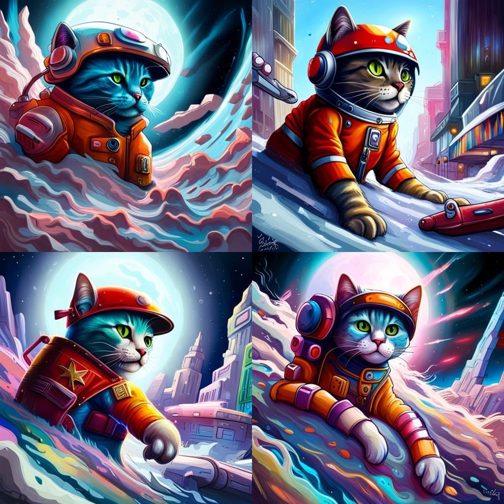 Starship Cat Soldier in Graffiti Art Style