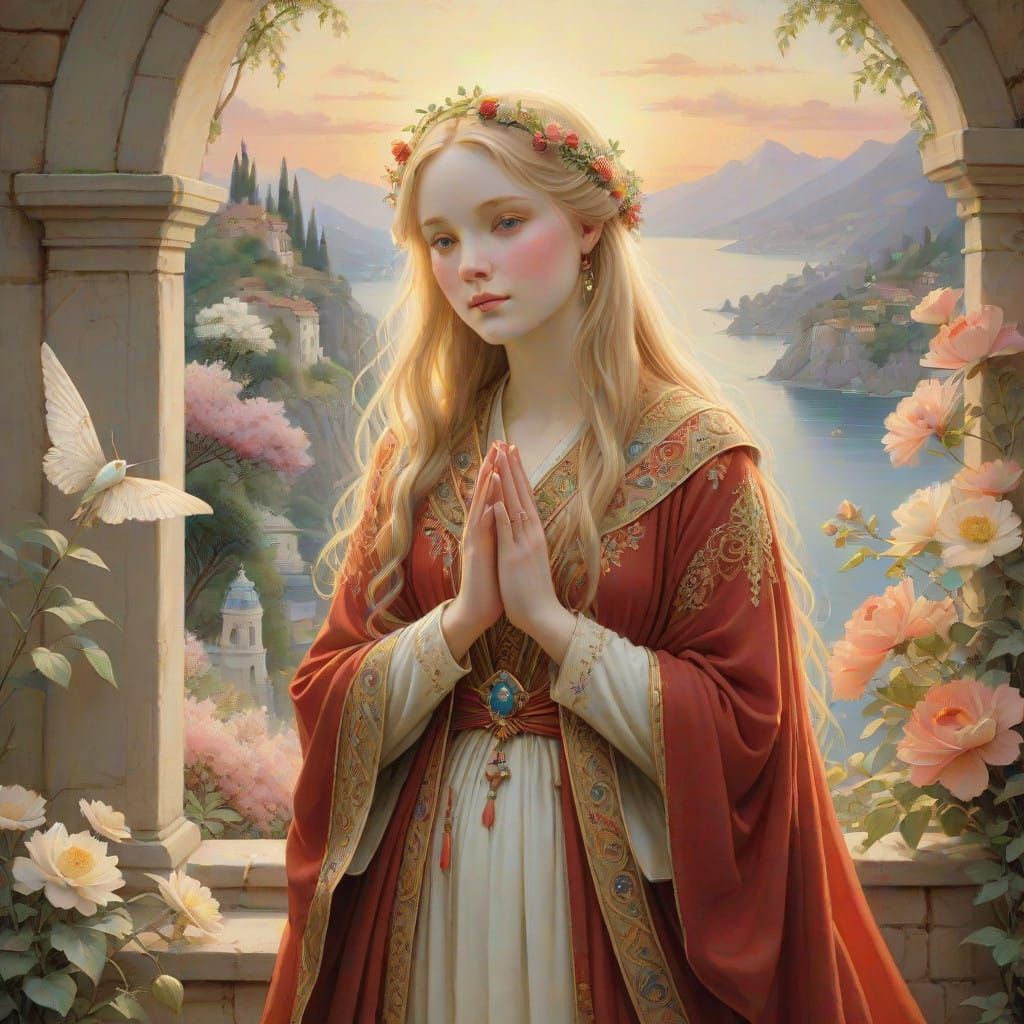 A Healing Cleric in Elegant Red and Copper Robes